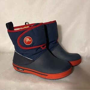 Crocs Boots Girls Size‎ 12 Blue Red Slip On Velcro Shoes